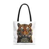 Tiger 'God Money Power' Tote Bag — Bold Wildlife Statement Bag