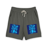 Graphic Fleece Sweat Shorts — Blue Neon Skull Pocket Print