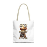 God Money Power Crown Tote Bag — Religious Inspirational Statement Tote