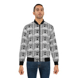 Monochrome Skull Pattern Bomber Jacket — Gothic All-Over Print