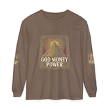 Long Sleeve T-Shirt — 'God, Money, Power' Pyramid Graphic
