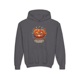 Youth Halloween Pumpkin Hoodie —“ God Money Power” Jack-o'-Lantern Graphic Hooded Sweatshirt