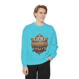 God Money Power Sweatshirt - Vintage Crest Graphic Crewneck