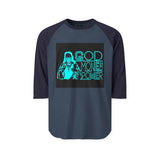 God Money Power Raglan Shirt — Retro Neon Graphic 3/4 Sleeve Baseball Tee