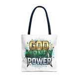 Tote Bag — "God Money Power" Graphic Religious Motivational Tote