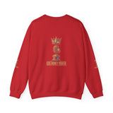 Crewneck Sweatshirt — "God Money Power" Crown & Coin Graphic