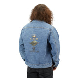 Denim Jacket — 'God, Money, Power' Back Graphic Men's Jean Jacket