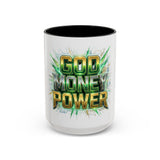 Accent Coffee Mug — "God Money Power" Bold Graphic Ceramic Mug