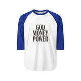 God Money Power Raglan Shirt – Vintage Faith & Hustle Baseball Tee