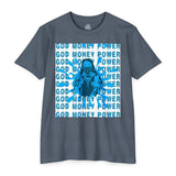 God Money Power Graphic T-Shirt — Blue Anime-Inspired Streetwear