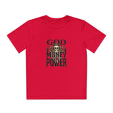 Youth Graphic Tee — "God Money Power" Skull Design