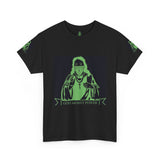 Graphic Tee — 'God Money Power' Neon Saint Illustration
