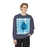 Graphic Sweatshirt - "God Money Power" Blue Retro Streetwear Crewneck