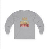 Long Sleeve Tee — 'God, Money, Power' Retro Palm Graphic