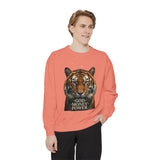 Tiger Portrait Sweatshirt – "God Money Power" Vintage Graphic