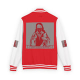 Letterman Jacket — 'God Money Power' Retro Religious Graphic