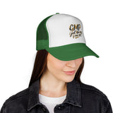 Trucker Cap - "God Money Power" Gold Script Mesh Hat