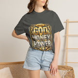 God Money Power Graphic T-Shirt — Bold Gold Faith & Hustle Tee