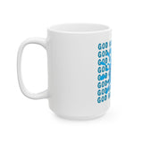 God Money Power Ceramic Mug — Blue Graphic Jesus Design (11oz, 15oz)