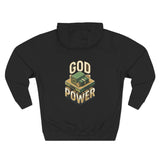 God Power Hoodie — Retro 3D Faith Graphic Fleece Hoodie