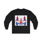 Long Sleeve Tee — "God Money Power" Patriotic Jesus Graphic