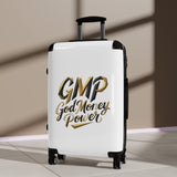 GMP 'God Money Power' Carry-On Suitcase — Gold Script Travel Luggage