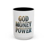 God Money Power Accent Coffee Mug - Inspirational Faith & Prosperity Ceramic Mug (11/15oz)