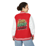 Letterman Jacket — "God Money Power" Graphic Varsity Jacket
