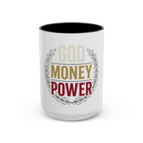 God Money Power Accent Coffee Mug — Inspirational Faith & Success Ceramic Mug (11/15oz)