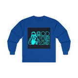 God Money Power Long Sleeve Tee — Retro Neon Graphic Faith & Hustle Shirt