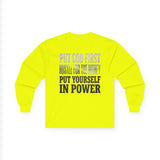 Long Sleeve Tee — "Put God First, Hustle for the Money, Put Yourself in Power" Inspirational Faith & Hustle Top