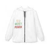 Windbreaker — "God Money Power" Inspirational Hooded Jacket