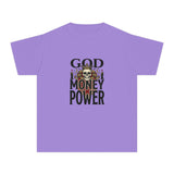 Youth Tee — 'God Money Power' Skull Graphic Tee, Edgy Vintage Streetwear for Kids