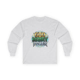 Long Sleeve Tee — "God Money Power" Graphic Spiritual Streetwear