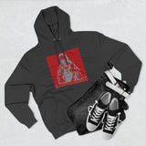 God Money Power Hoodie — Red Three-Panel Graphic Fleece Hoodie