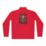 Quarter-Zip Pullover — "God Money Power" Skull Graphic