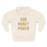God Money Power Hoodie — Graphic Religious Statement Pullover
