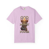God Money Power T-Shirt — Crown, Coin & Fist Graphic Tee