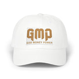 God Money Power Dad Cap — White Embroidered Baseball Hat
