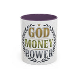God Money Power Accent Coffee Mug — Inspirational Faith & Success Ceramic Mug (11/15 oz)