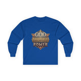 God Money Power Long Sleeve Tee — Vintage Crest Graphic