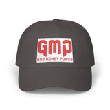 God Money Power Dad Cap – White Embroidered GMP Baseball Hat
