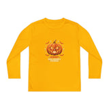 God Money Power- Youth Long Sleeve Tee — Halloween Jack-O'-Lantern Pumpkin Graphic