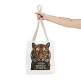 Tiger 'God Money Power' Tote Bag — Bold Wildlife Statement Bag