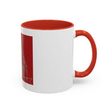 Coffee Mug — Red 'God Money Power' Saint Illustration Accent Mug (11/15 oz)