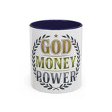 God Money Power Accent Coffee Mug — Inspirational Faith & Success Ceramic Mug (11/15 oz)