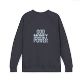God Money Power Graphic Sweatshirt — Blue Retro Anime Streetwear