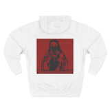 Three-Panel Fleece Hoodie — Red Icon Jesus Graphic Hoodie (I Don't Want Power Text)