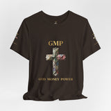 God Money Power Cross Tee — Christian Faith Graphic T‑Shirt