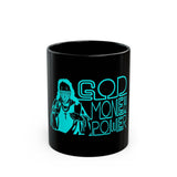 God Money Power Mug — Neon Blue Priest Design Black Coffee Cup